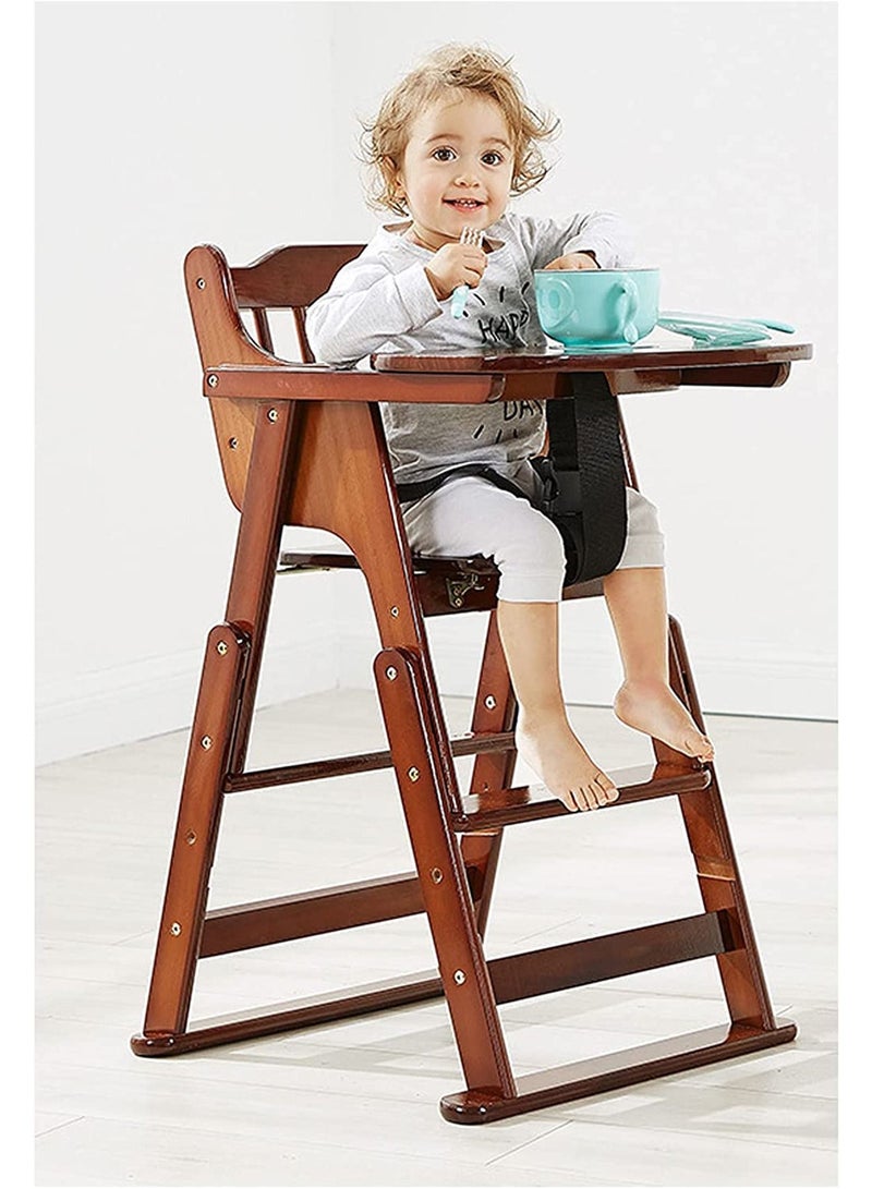 Baby High Chair Wooden Design Foldable Dinning Chair with adjustable Hight (dark cofee)