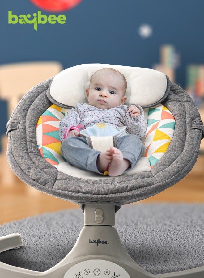 Premium Automatic Electric Baby Swing Chair Cradle for baby With 5 Adjustable Swing Speed Remote Electric Swing with Soothing Vibrations Music Mosquito Net Safety Belt Kids Toys Swing for Babys Grey