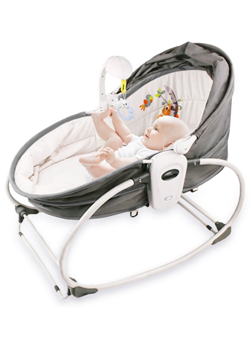 6 - In - 1 Cozy Rocker Bassinet With Wheels, Awning And Mosquito Net - Grey