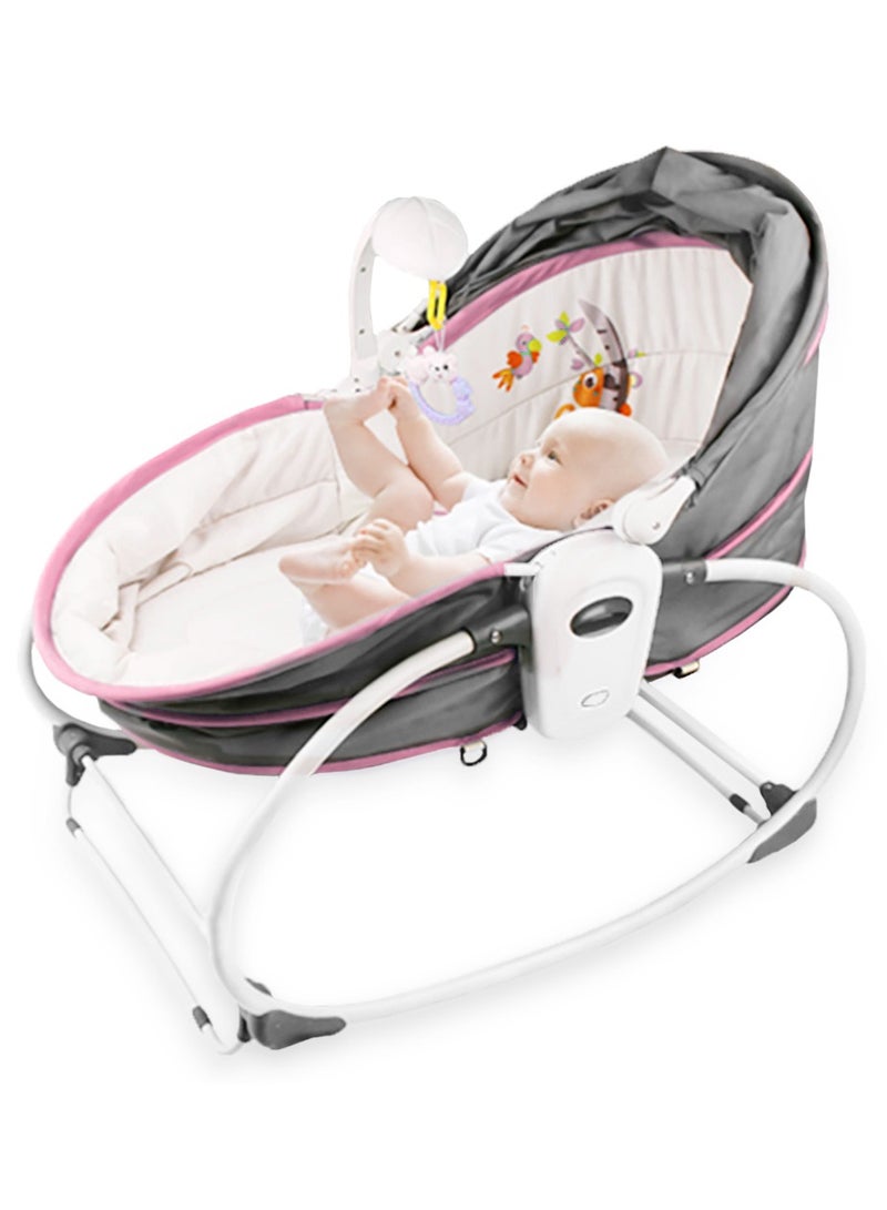 6 - In - 1 Cozy Rocker Bassinet With Wheels, Awning And Mosquito Net - Pink