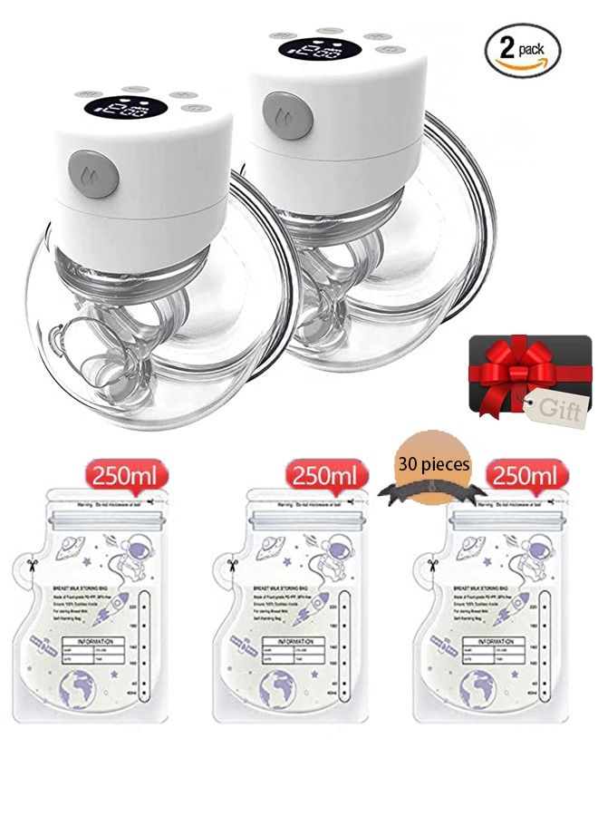 Pack Of 2 Portable Double Hands-Free Electric Brest Pump With LCD Display And 30 Piece Milk Pouch