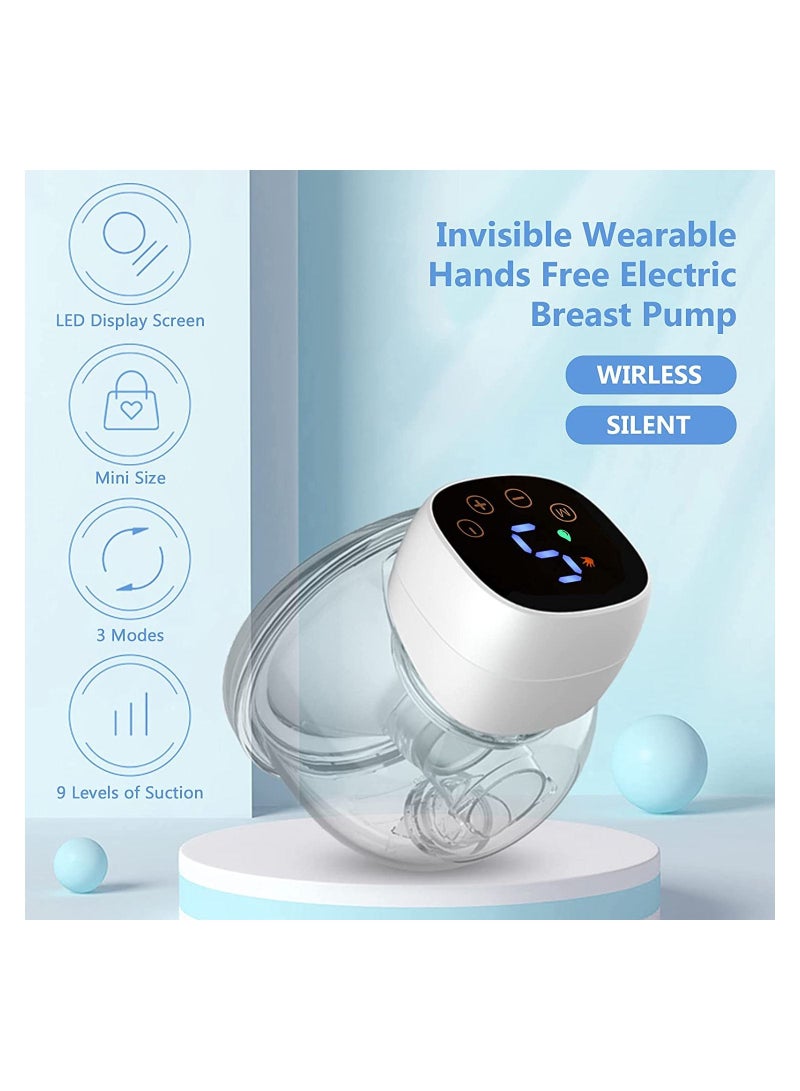 2Pcs Wearable Electric Breast Pump, Hands Free Invisible Electric Low Noise Breast Pump with 3 Modes 9 Levels Suction LED Touchscreen Display, Gifts for Moms Breastfeeding, White