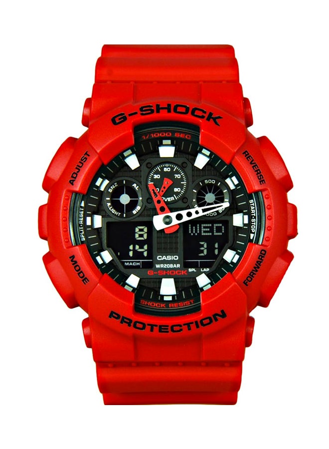 Men's Round Shape Resin Band Digital Wrist Watch - Red - GA-100B-4A
