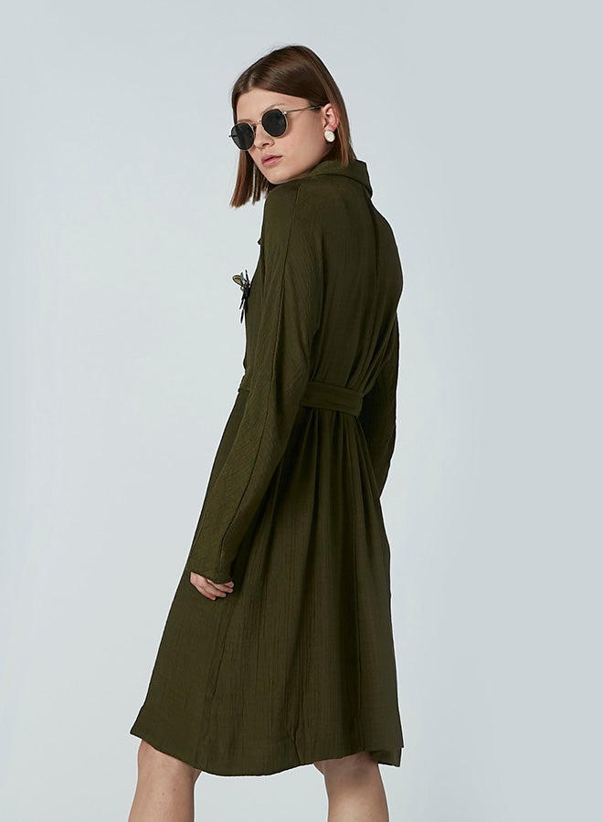 Collared Neck Long Sleeve Coat Green