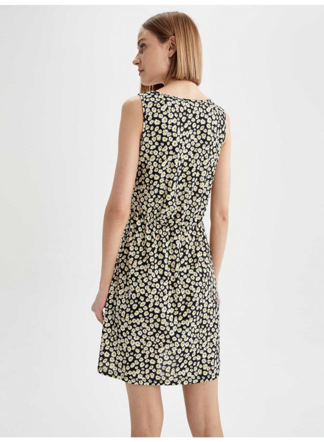 Floral Printed Round Neck Sleeveless Dress Multicolour