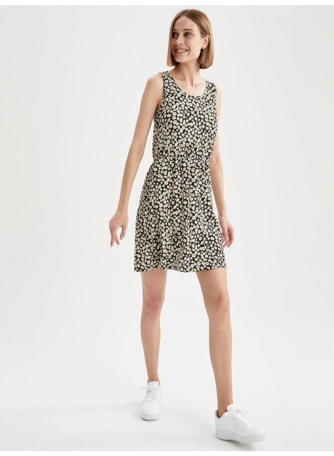 Floral Printed Round Neck Sleeveless Dress Multicolour