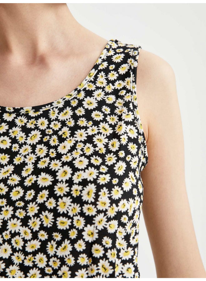 Floral Printed Round Neck Sleeveless Dress Multicolour