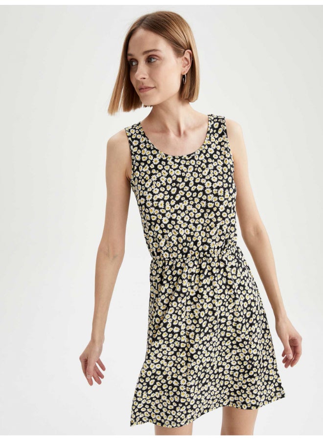 Floral Printed Round Neck Sleeveless Dress Multicolour