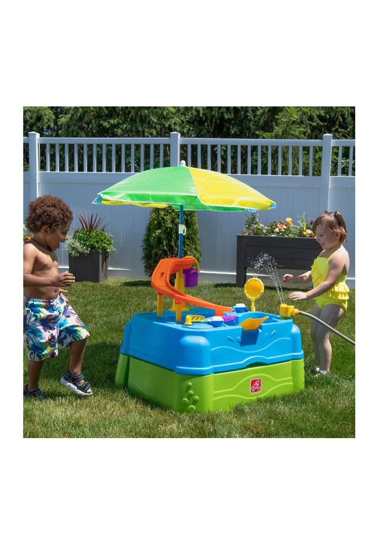 Waterpark Wonders Two-Tier Water Table, Kids Water Activity Sensory Playset, Comes with Umbrella, Summer Outdoor Toys, 11 Piece Toy Accessories, for Toddlers 1.5+ Years Old