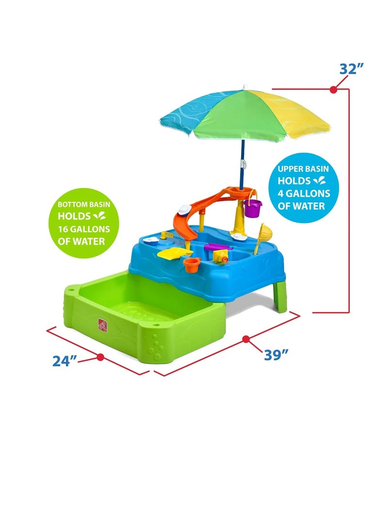 Waterpark Wonders Two-Tier Water Table, Kids Water Activity Sensory Playset, Comes with Umbrella, Summer Outdoor Toys, 11 Piece Toy Accessories, for Toddlers 1.5+ Years Old