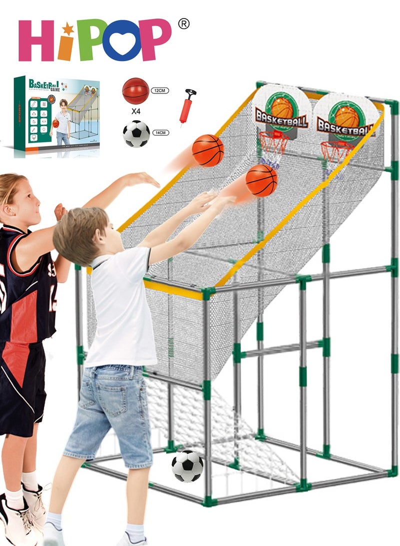 Basketball Game Set with Football Gate and 5 Ball,Pump,Indoor Outdoor Sport Play for Children