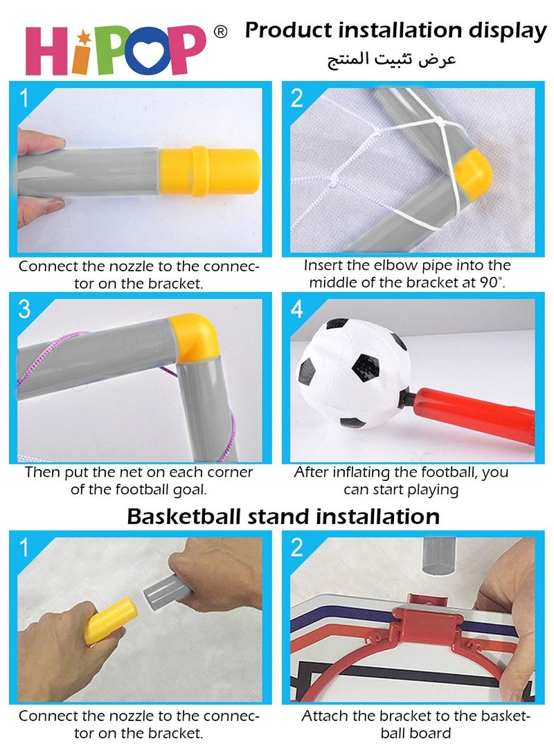 Kids Basketball Game and Soccer Game Set with 2 Balls and Pump,Indoor Outdoor Sport Play for Children