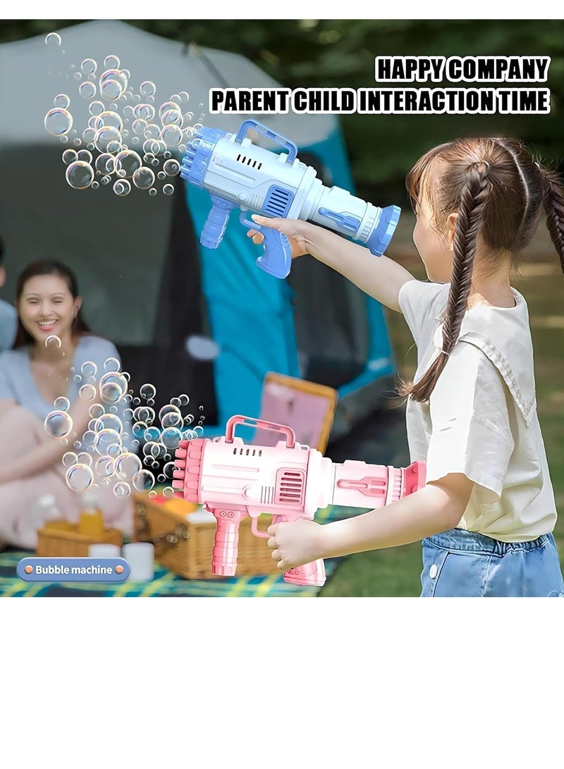 Bubble Gun, Bazooka Bubble Machine, 32-hole Bubble Machine Gun with Bubble Solution, Bubble Machine Blaster, Bubble Toy Launcher Gun for Kids Adults Birthday Wedding Party - 2pcs(Pink-Blue)