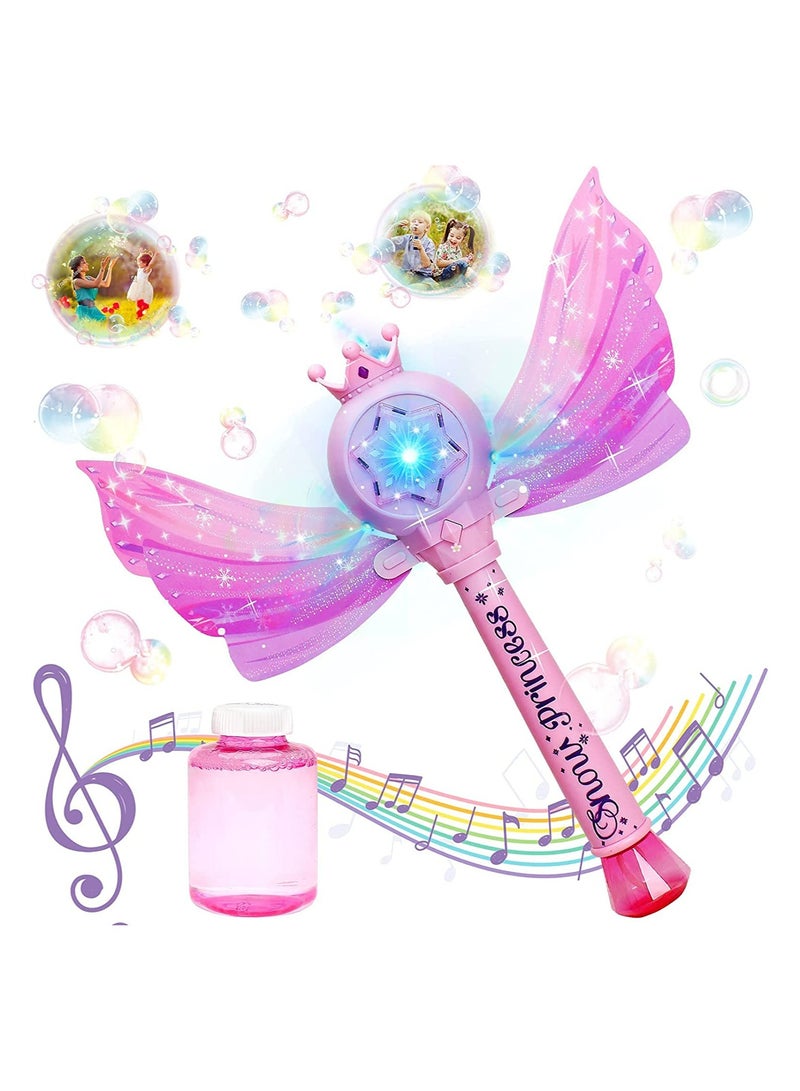 Bubble Machine for Kids Princess Bubble Wands with Detachable Wings 1000+ Bubbles/Minute Light Up Musical Bubbles Blow Maker Outdoor Princess Wand Automatic  Fairy Bubble Wand
