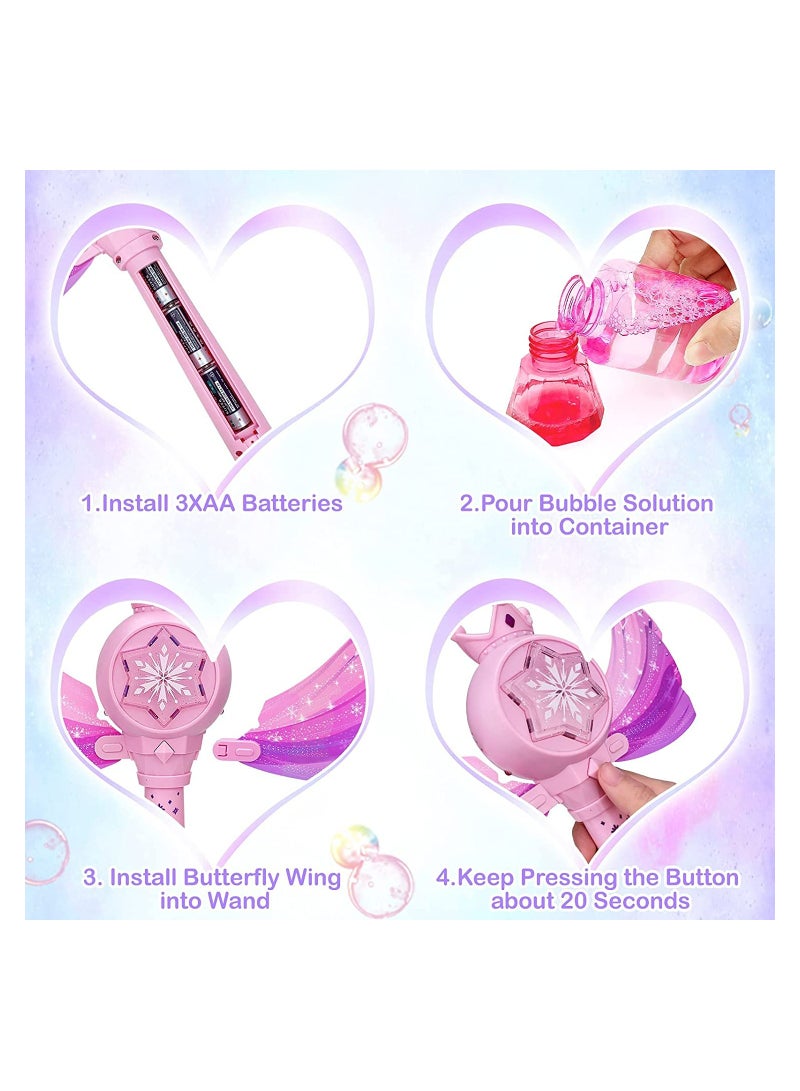 Bubble Machine for Kids Princess Bubble Wands with Detachable Wings 1000+ Bubbles/Minute Light Up Musical Bubbles Blow Maker Outdoor Princess Wand Automatic  Fairy Bubble Wand