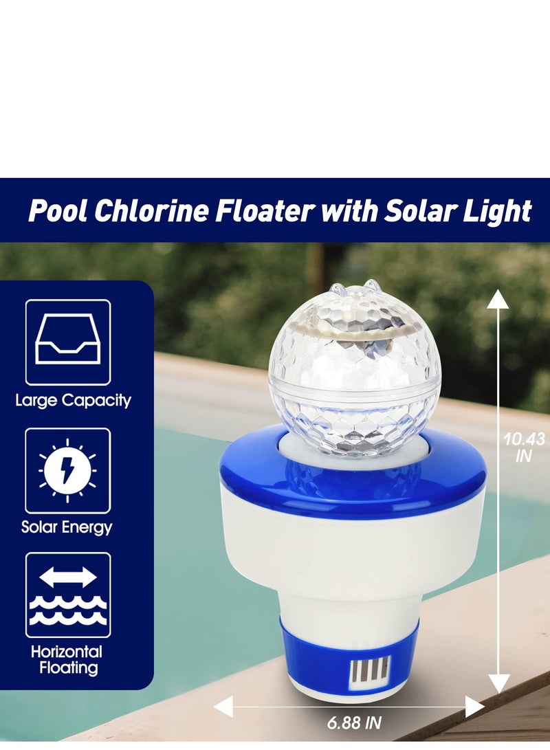 Pool Chlorine Floater with Solar Lights, Floating Pool Chlorinator Dispenser for 6x3” Chlorine Tablets, Suitable for Large and Small Pools, Hot Tub, Spa, Garden Decor, Anti-Sinking