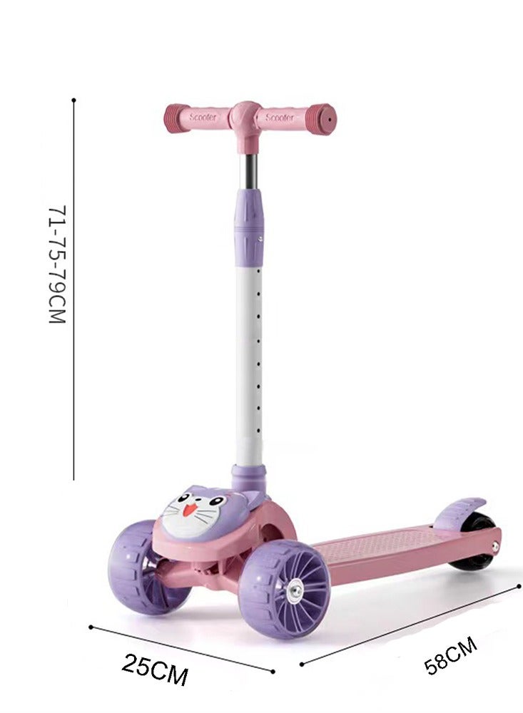 Children's Scooter Can Sit And Ride Led Light Flashing Wheel Adjustable Height Foldable Scooter Outdoor Activities For Boys Girls