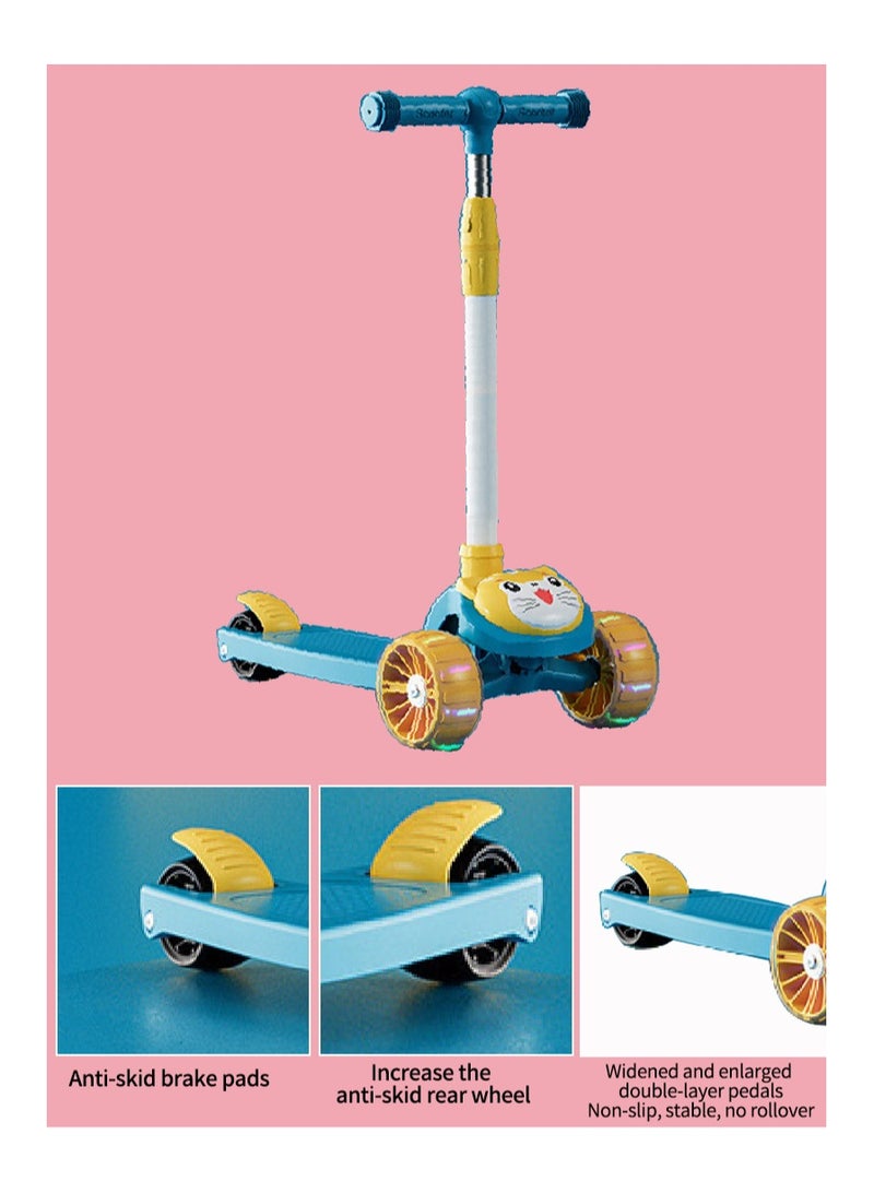 Children's Scooter Can Sit And Ride Led Light Flashing Wheel Adjustable Height Foldable Scooter Outdoor Activities For Boys Girls