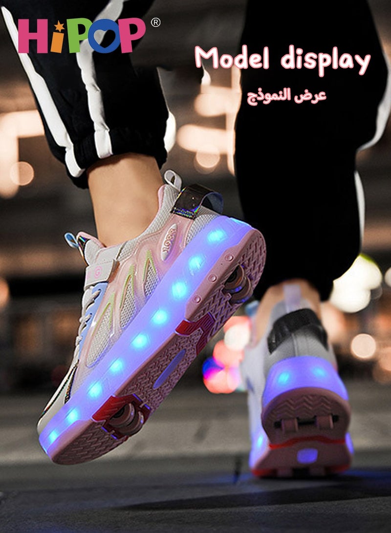 Unisex Roller Skate Shoes with USB Charging Colorful Lights,Fashional Girls Boys Roller Shoes,Retractable Double Wheels Skate Shoes for Kids and Adults