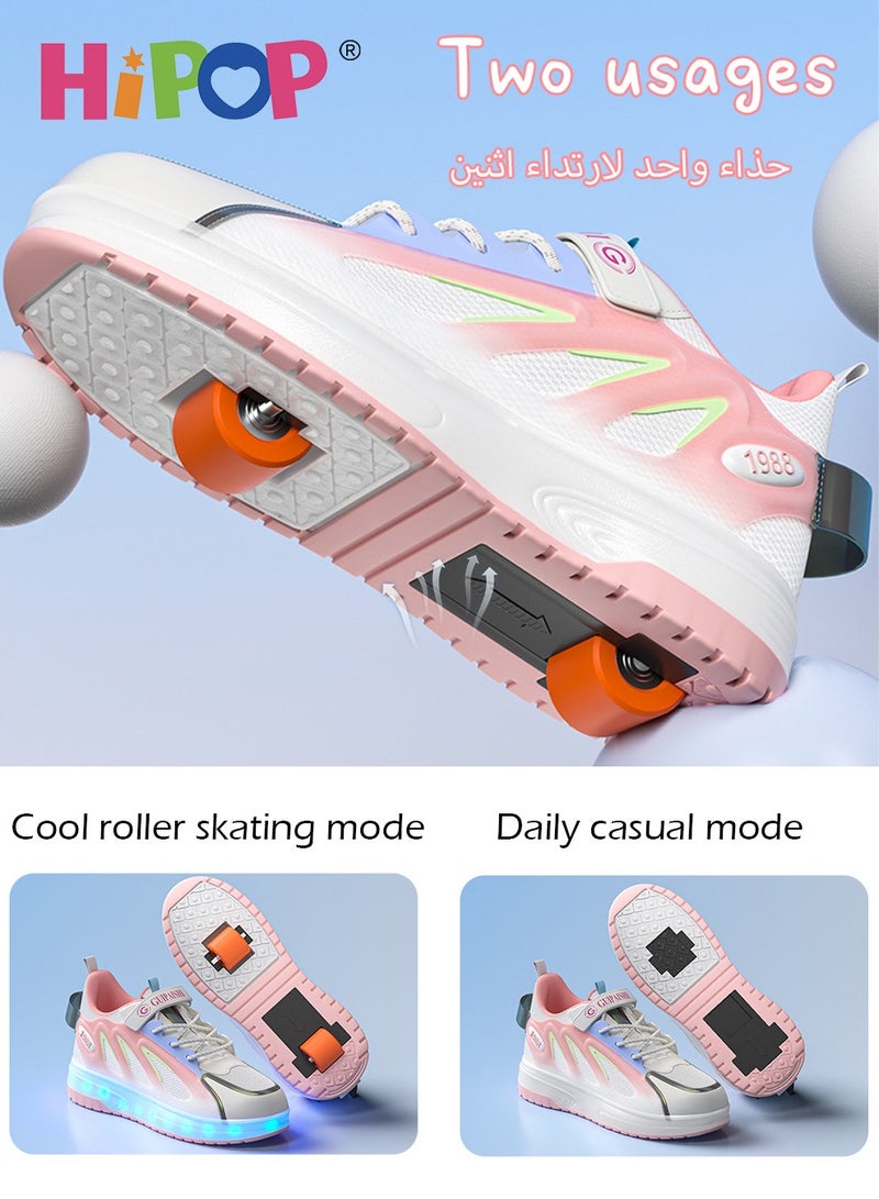 Unisex Roller Skate Shoes with USB Charging Colorful Lights,Fashional Girls Boys Roller Shoes,Retractable Double Wheels Skate Shoes for Kids and Adults