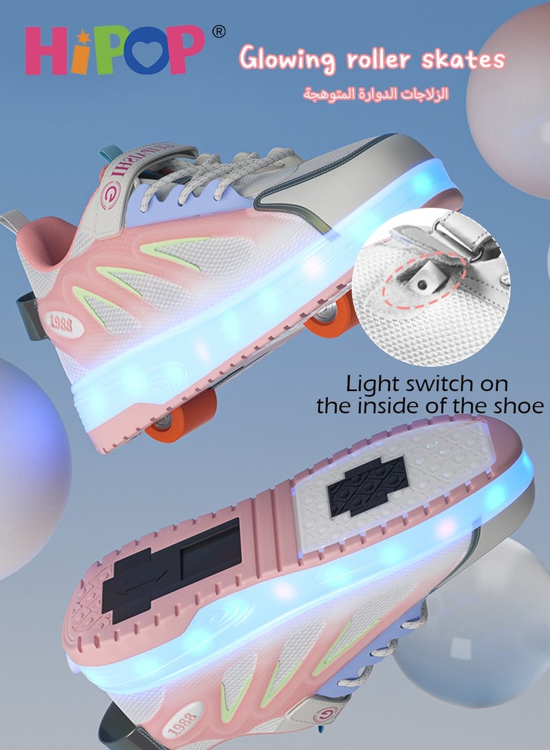 Unisex Roller Skate Shoes with USB Charging Colorful Lights,Fashional Girls Boys Roller Shoes,Retractable Double Wheels Skate Shoes for Kids and Adults