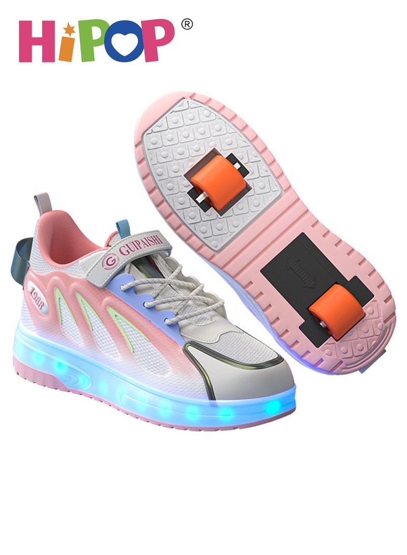 Unisex Roller Skate Shoes with USB Charging Colorful Lights,Fashional Girls Boys Roller Shoes,Retractable Double Wheels Skate Shoes for Kids and Adults
