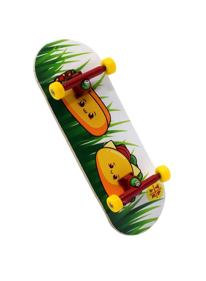 Complete Fingerboard Happy Tacos Edition Premium Heat Transfer Graphic Pro Shape & Size Bearing Wheels Pro Trucks 61A Pro Duro Bushings 32Mm X 97Mm Deck Teak Tuning