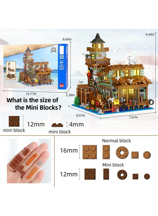 Fishing Village Store House Building Set With Led Light 1881 Pcs Wood Cabin Mini Building Block Stem Architecture Toys Kit Birthday Gift For Adults Ages 812+ Years（Not Compatible With Lego Set ）