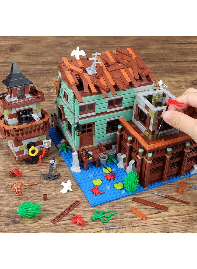 Fishing Village Store House Building Set With Led Light 1881 Pcs Wood Cabin Mini Building Block Stem Architecture Toys Kit Birthday Gift For Adults Ages 812+ Years（Not Compatible With Lego Set ）