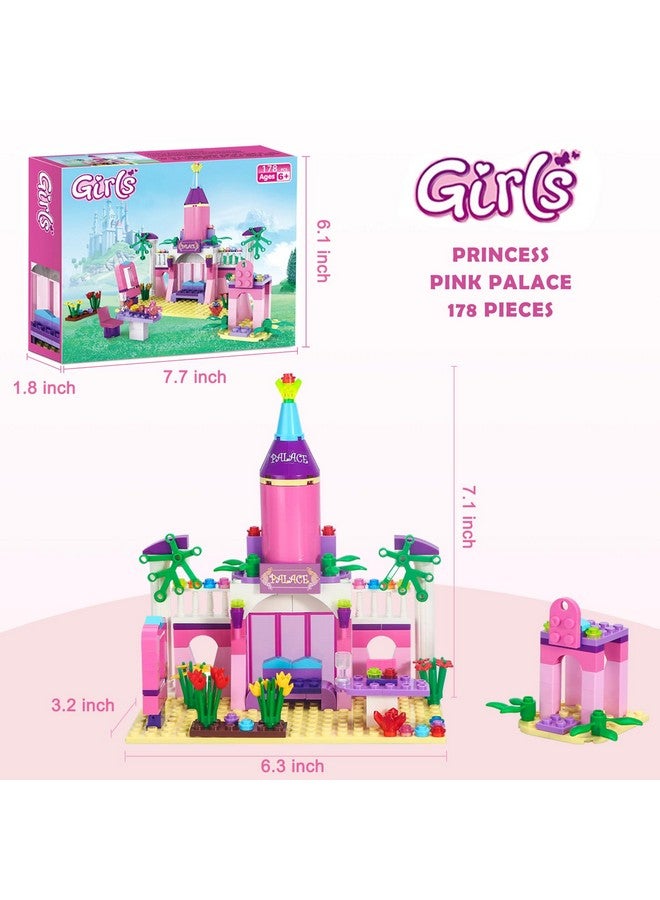 Girls Princess Castle Building Blocks Toys 178 Pieces Pink Palace Fairy Castle Building Set Girls Friends Construction Toy Castle Playset Great Small Gift For Kids Age 6 7 8 9 10 And Up