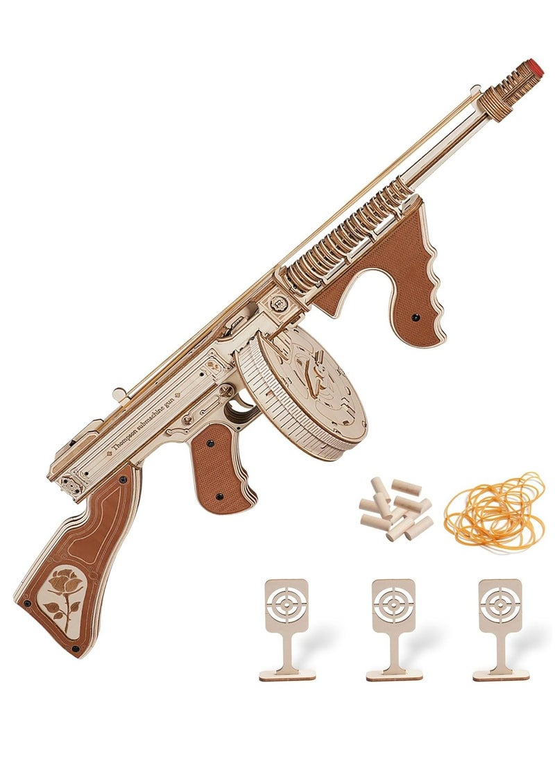 ROKR Thompson Submachine Gun Toy 3D Wooden Puzzle LQB01, Assembly Brain Teaser 3D Wooden Puzzle DIY Build Model Crafts Kits, Unique Gifts and Home Decor for Teens or Adults