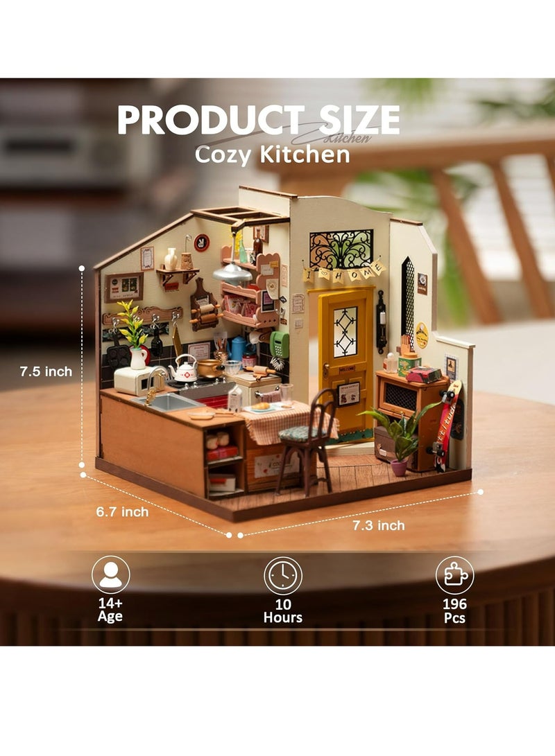 Rolife Cozy Kitchen DIY Miniature House Kit DG159, Assembly Brain Teaser 3D Wooden Puzzle for Adults and Teens DIY Build Model Crafts Kits, Unique Gifts and Home Decor