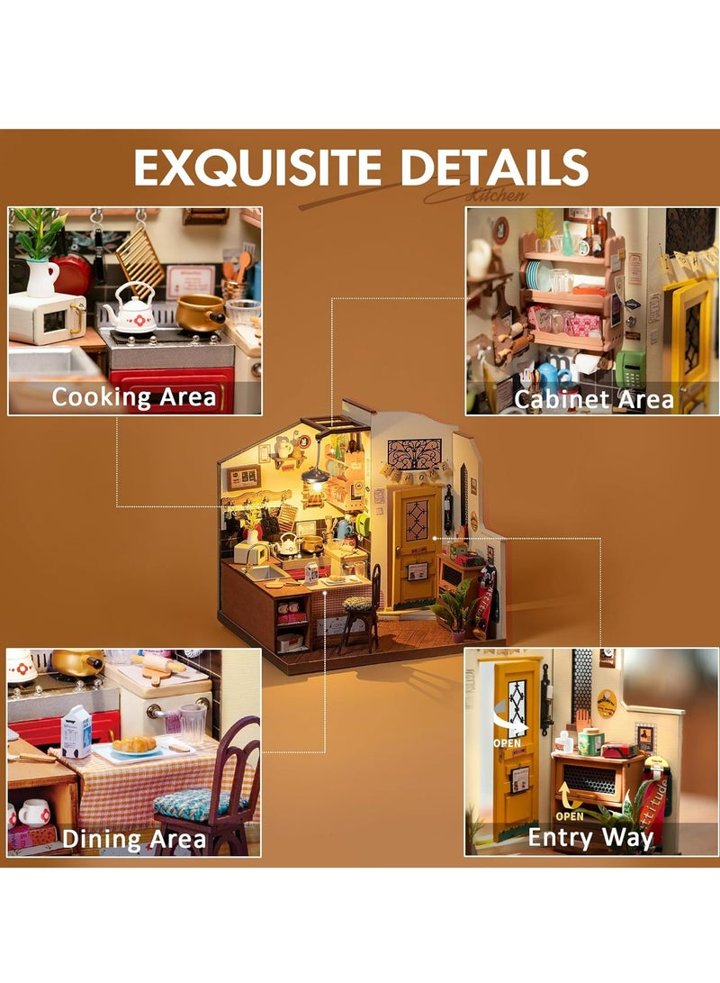 Rolife Cozy Kitchen DIY Miniature House Kit DG159, Assembly Brain Teaser 3D Wooden Puzzle for Adults and Teens DIY Build Model Crafts Kits, Unique Gifts and Home Decor