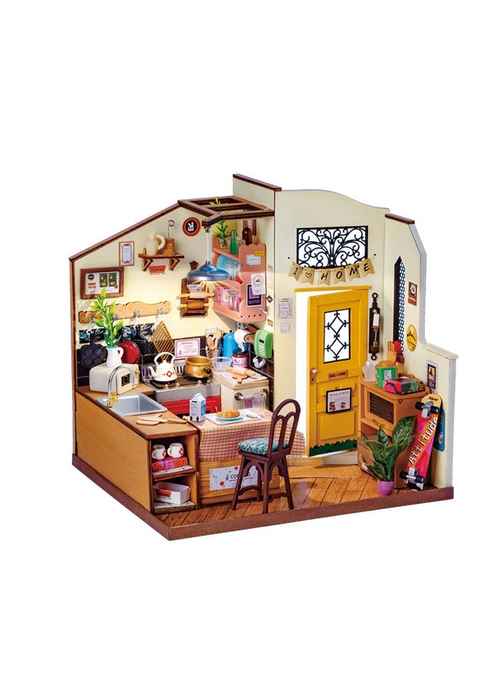 Rolife Cozy Kitchen DIY Miniature House Kit DG159, Assembly Brain Teaser 3D Wooden Puzzle for Adults and Teens DIY Build Model Crafts Kits, Unique Gifts and Home Decor
