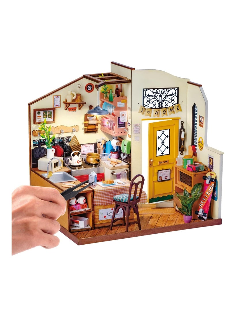 Rolife Cozy Kitchen DIY Miniature House Kit DG159, Assembly Brain Teaser 3D Wooden Puzzle for Adults and Teens DIY Build Model Crafts Kits, Unique Gifts and Home Decor