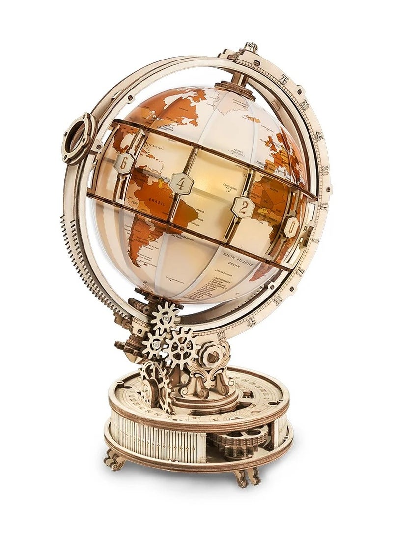 ROKR Luminous Globe ST003, Assembly Brain Teaser 3D Wooden Puzzle DIY Build Model Crafts Kits, Unique Home Decor Birthday Gifts for Teens or Adults