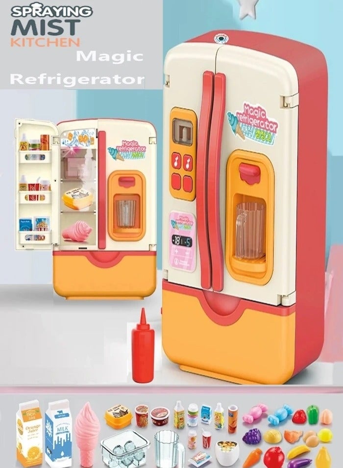 Simulation Refrigerator Kids Toy Fridge With Ice Dispenser Pretend Role Playing For Kids Kitchen Cutting Food Toys For Girls Boy