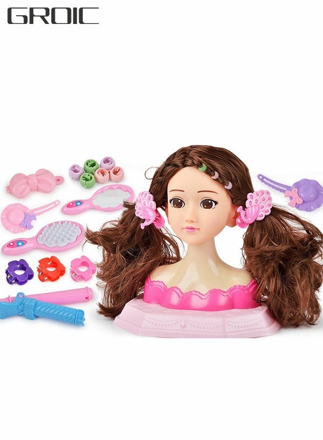 Long Hair Doll Princess Model Head Doll, Half Body Play House Dressing Braid Toy, Design Model Doll Head, Girls Playset with Beauty and Fashion Accessories