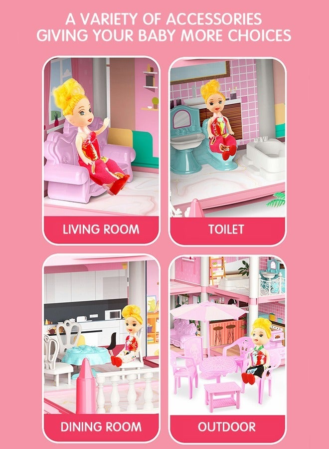 Doll House, 3 Story 9 Rooms Villa House, DIY Building Playset, Decorating Dollhouse Accessories and Furniture, DIY Building Playset Gift for kids