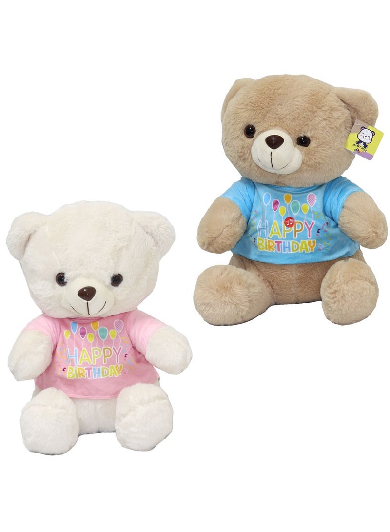 2-Piece Bear Plush Releases Birthday song and music Toy 35 cm