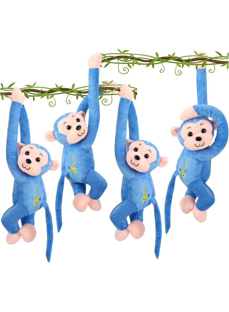 Stuffed Animals Toy, 4 Packs Hanging Monkey Stuffed Animal Monkey Plush Toy with Hook and Loop Fasteners Hands Large Stuffed Animal, Monkey Hanging 23 Inch for Adults Gifts Decors (Blue)