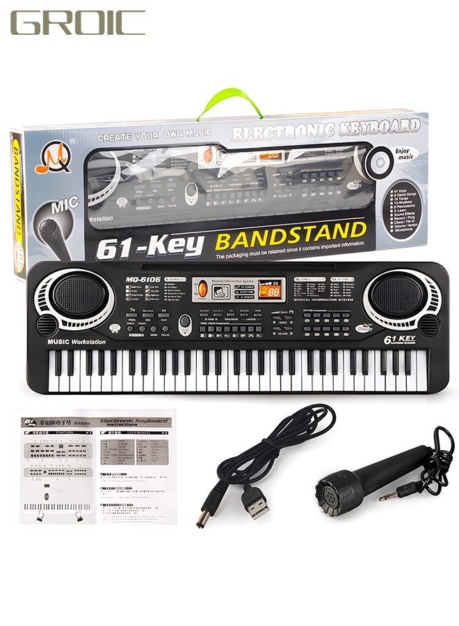 Electronic Keyboard Piano 61 Keys, Electronic Portable Keyboard Piano 61 Keyboard with Microphone, Power Supply Digital Music Piano Keyboard Early Education Music Instrument for Beginners & Kids