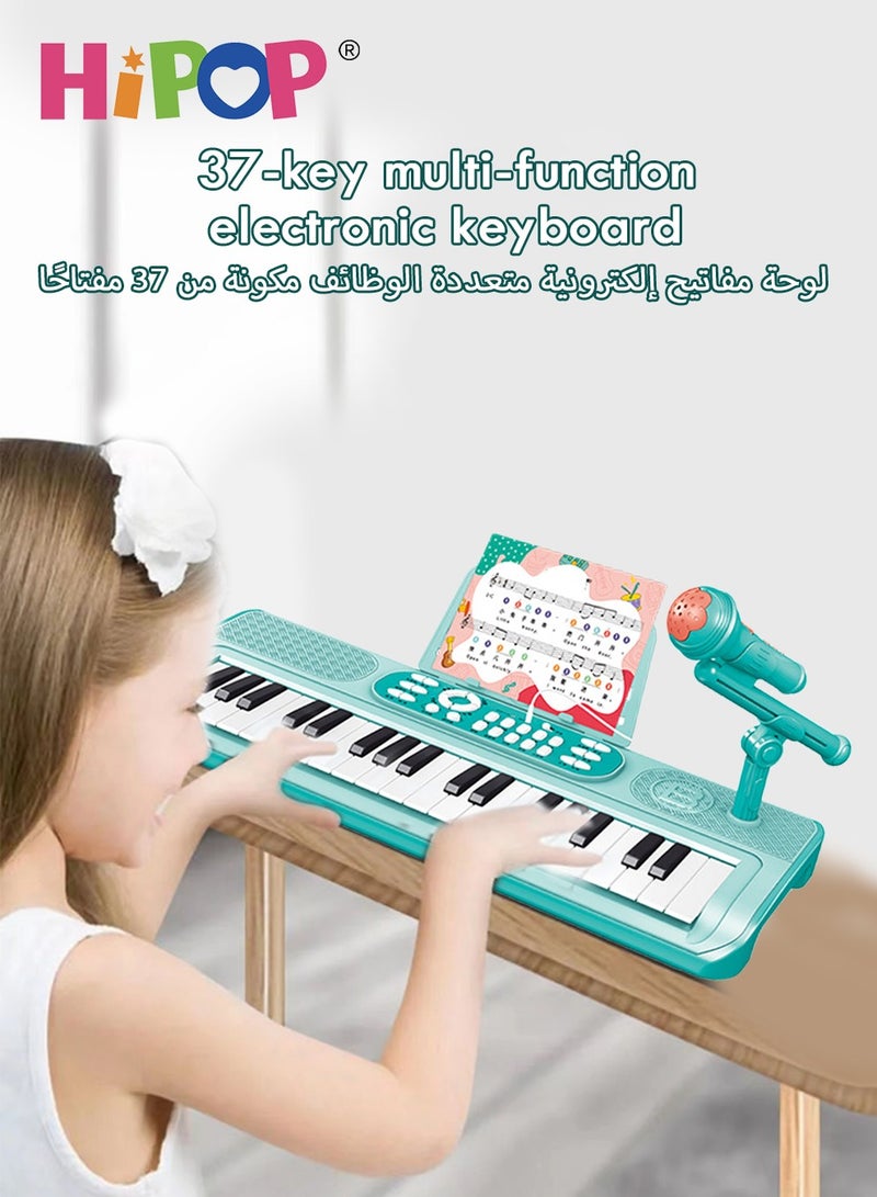 Beginner Electronic Piano with Microphone,Educational Digital Keyboards Set Musical Instrument 37 Keys,Gift for Kids