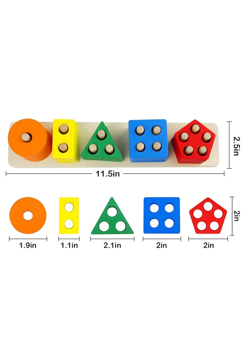 5pcs Wooden Early Education Baby Toys, (Sorting & Stacking Toys + Piano Xylophone + Bead Maze Roller Coaster + Color Balls Sorting + Memory Matching Board) Toddlers Montessori Toys for Kids