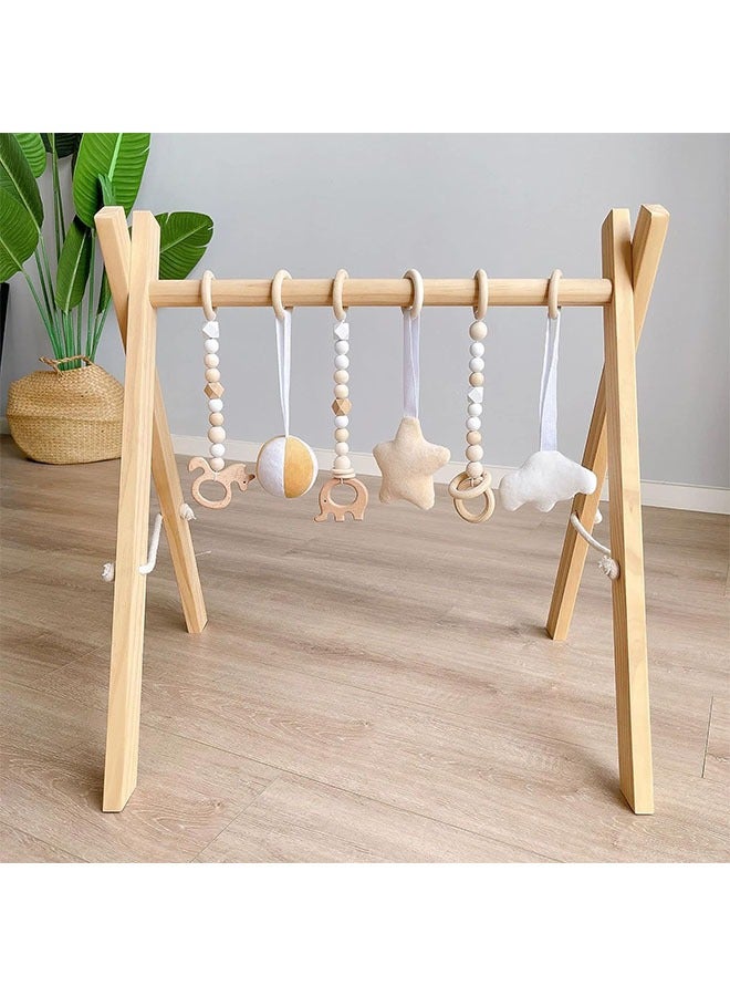 Wooden Baby Gym with 6 Hanging Toys Foldable Baby Play Gym Frame Activity Gym Hanging Bar Newborn Gift Baby Girl and Boy Gym，Baby Toys for Perfect 0-1.5 Years Baby (style 8)