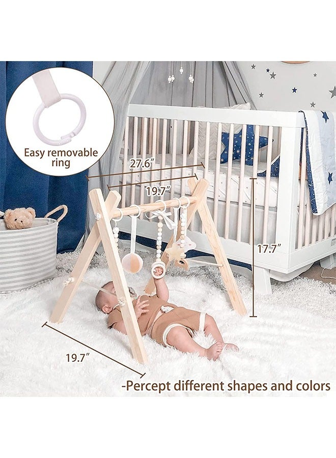 Wooden Baby Gym with 6 Hanging Toys Foldable Baby Play Gym Frame Activity Gym Hanging Bar Newborn Gift Baby Girl and Boy Gym，Baby Toys for Perfect 0-1.5 Years Baby (style 8)