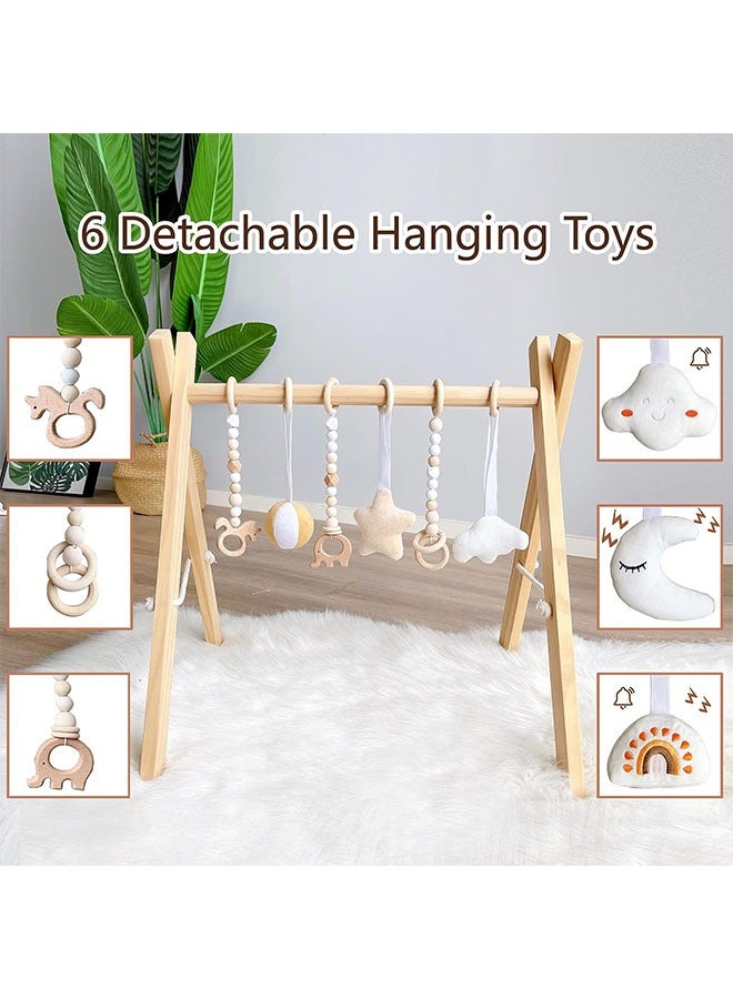 Wooden Baby Gym with 6 Hanging Toys Foldable Baby Play Gym Frame Activity Gym Hanging Bar Newborn Gift Baby Girl and Boy Gym，Baby Toys for Perfect 0-1.5 Years Baby (style 8)