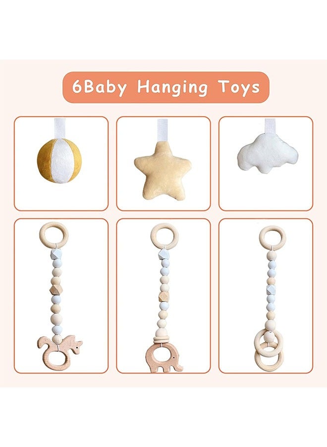 Wooden Baby Gym with 6 Hanging Toys Foldable Baby Play Gym Frame Activity Gym Hanging Bar Newborn Gift Baby Girl and Boy Gym，Baby Toys for Perfect 0-1.5 Years Baby (style 8)