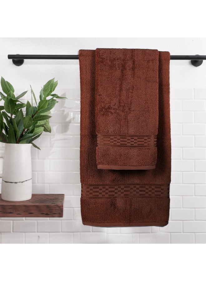Home Ultra (Brown) 2 Hand Towel (50 x 90 Cm) & 2 Bath Towel (70 x 140 Cm) Premium Cotton Highly Absorbent, High Quality Bath linen with Checkered Dobby 550 Gsm Set of 4