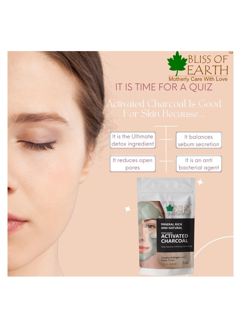 Coconut Shell Activated Charcoal Powder, 100GM great for face, skin & teeth Pack of 3